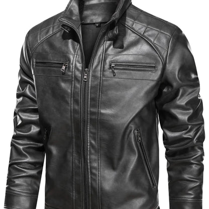 Men’s Biker Jacket Black Waist Tabs — Black — view 1
