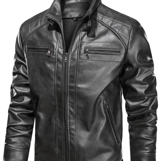 Men’s Biker Jacket Black Waist Tabs — Black — view 1
