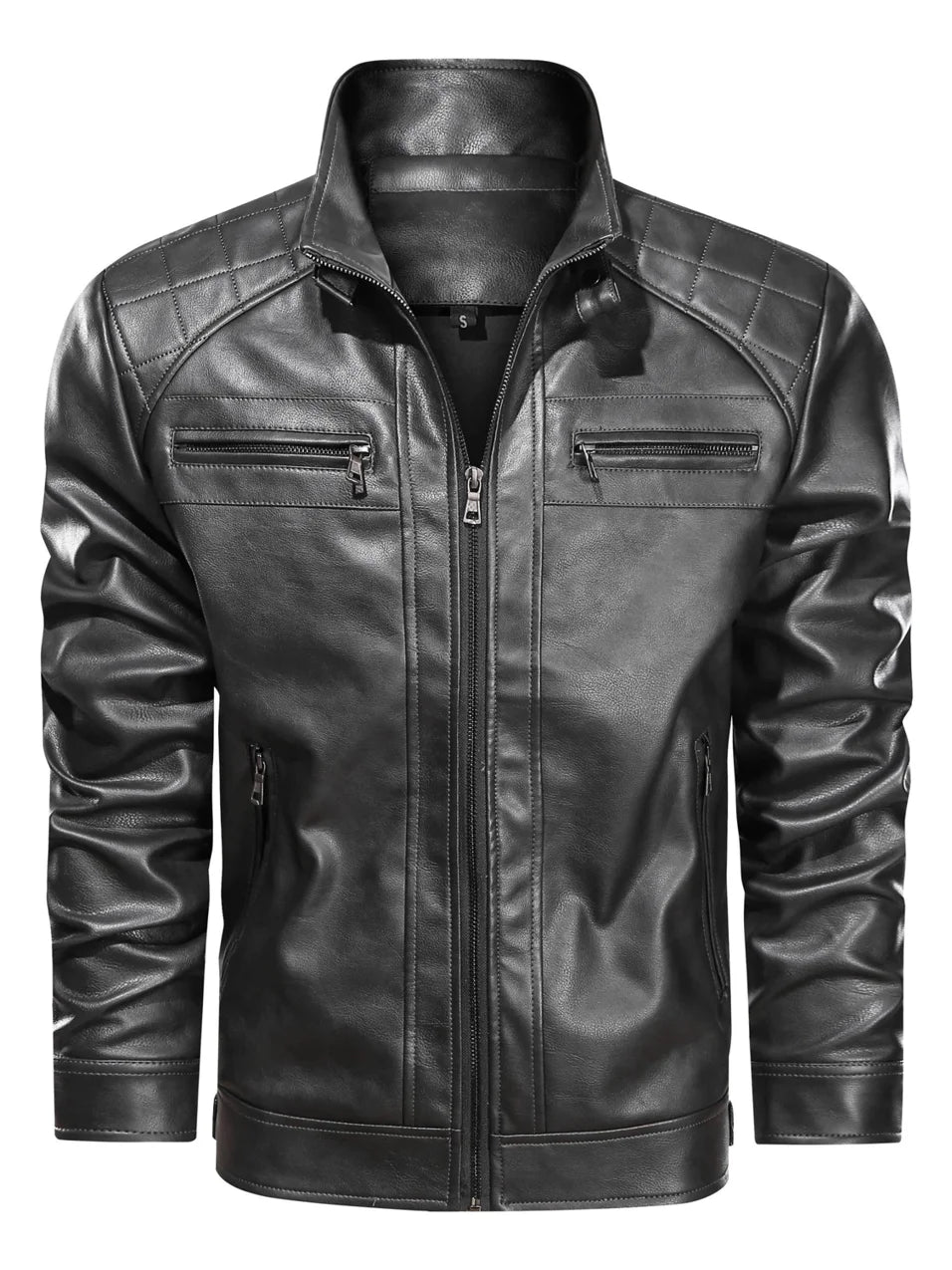 Men’s Biker Jacket Black Waist Tabs — Black — view 3