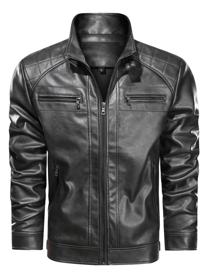 Men’s Biker Jacket Black Waist Tabs — Black — view 3
