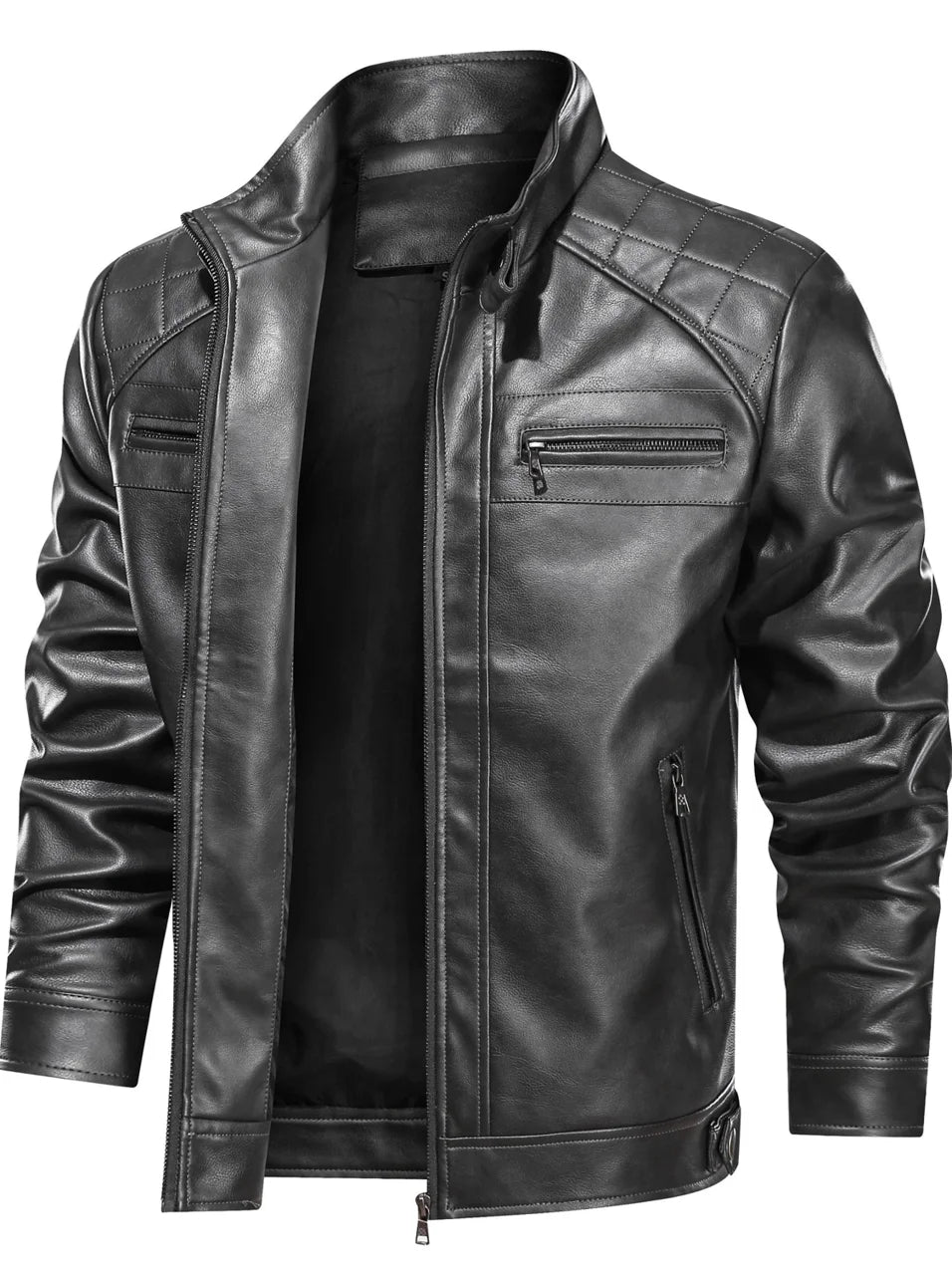 Men’s Biker Jacket Black Waist Tabs — Black — view 4