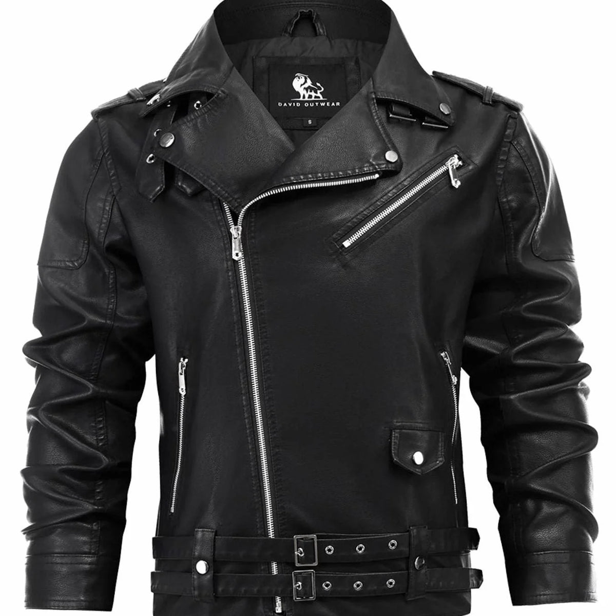 Men’s Biker Jacket Black Double Buckle — Black — view 1