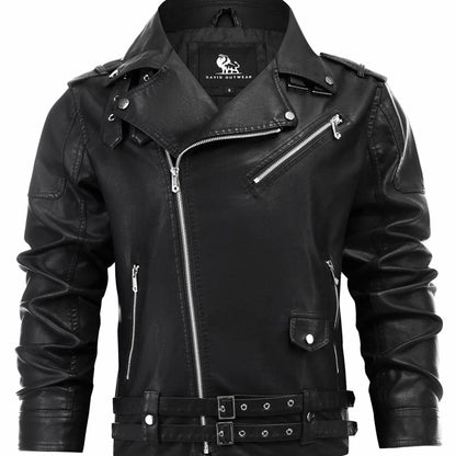 Men’s Biker Jacket Black Double Buckle — Black — view 1