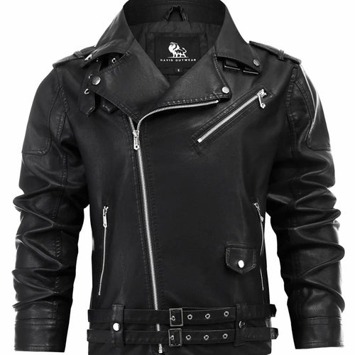Men’s Biker Jacket Black Double Buckle