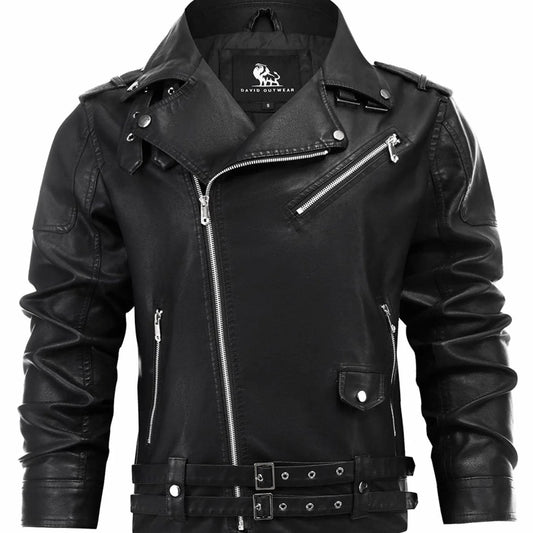 Men’s Biker Jacket Black Double Buckle — Black — view 1