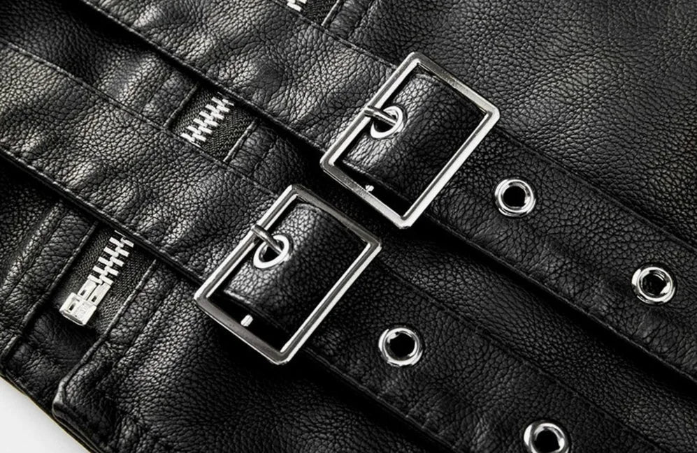 Men’s Biker Jacket Black Double Buckle — Black — view 3