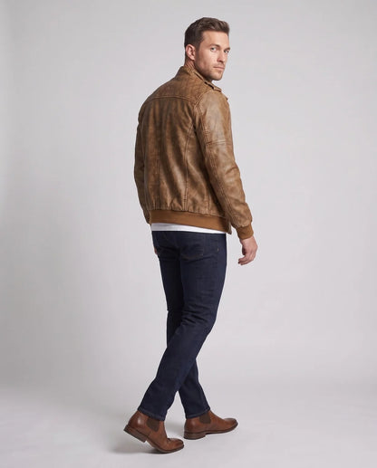 Men’s Biker Jacket Coffee Brown Seams — Coffee Brown — view 4