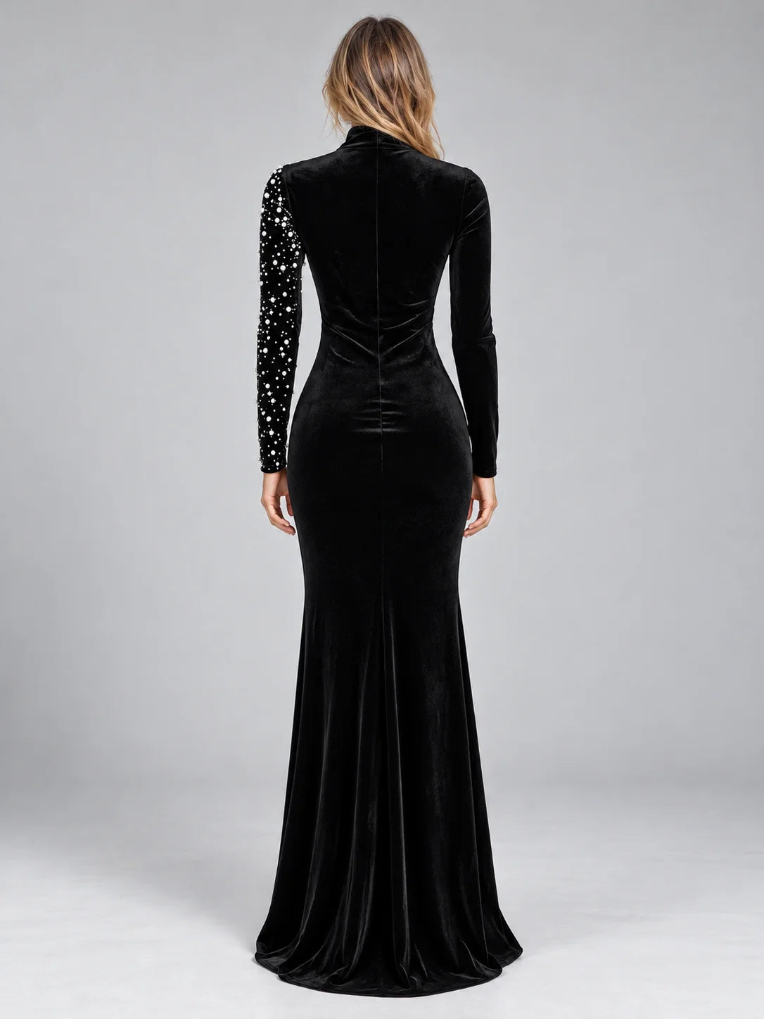 Velvet Maxi Dress Black Rhinestone Detail — Black — view 2