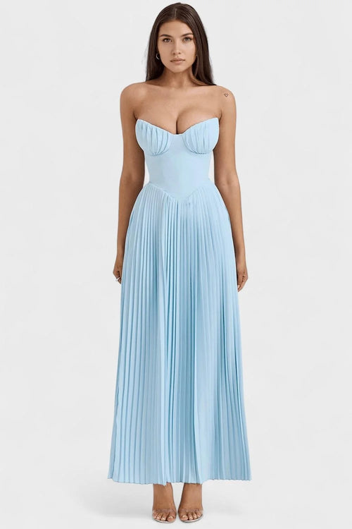 Corset Maxi Dress Light Blue Strapless
