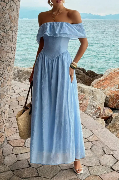 Corset Maxi Dress Blue Off Shoulder