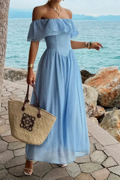 Corset Maxi Dress Blue Off Shoulder — Blue — view 2