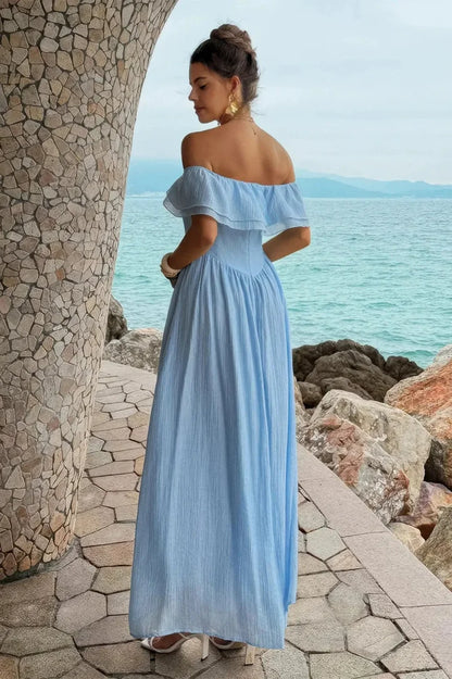 Corset Maxi Dress Blue Off Shoulder — Blue — view 3