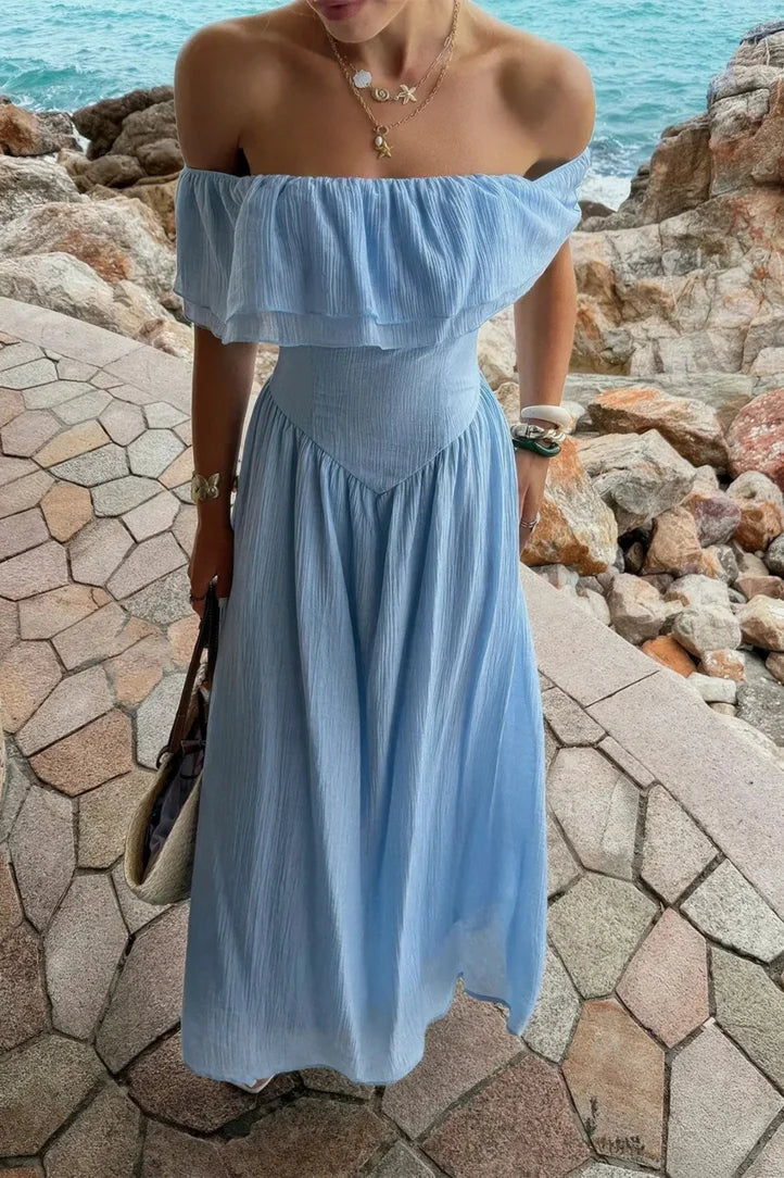 Corset Maxi Dress Blue Off Shoulder — Blue — view 4
