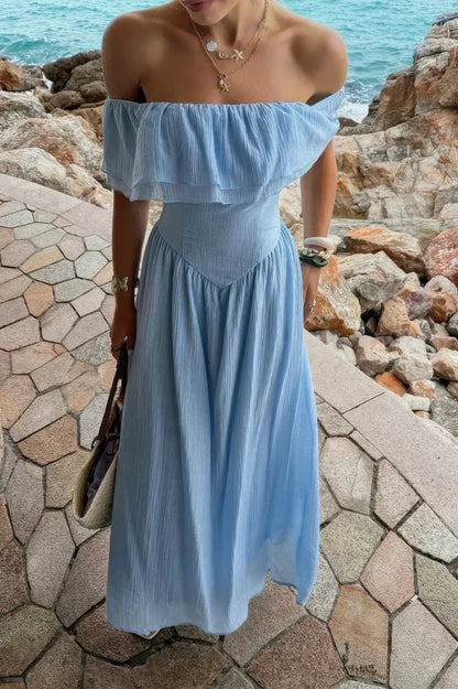 Corset Maxi Dress Blue Off Shoulder — Blue — view 4