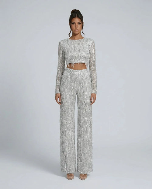 Sequin Pant Set Crop Top