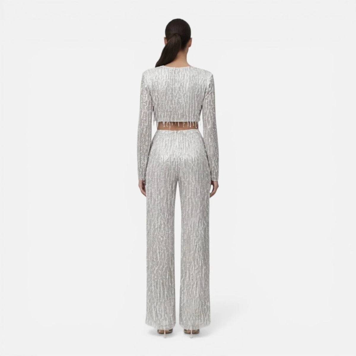 Sequin Pant Set Silver Crop Top — Silver — view 2