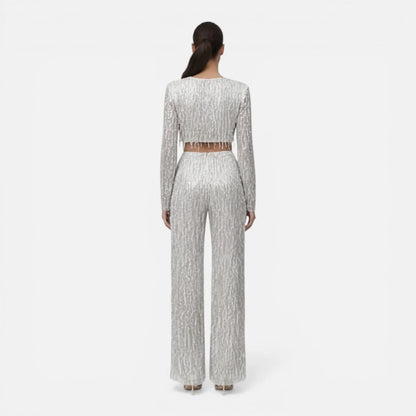 Sequin Pant Set Silver Crop Top — Silver — view 2