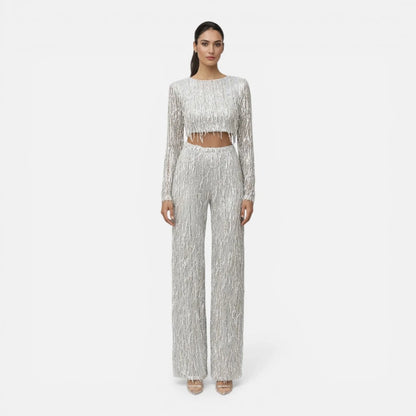 Sequin Pant Set Silver Crop Top — Silver — view 3
