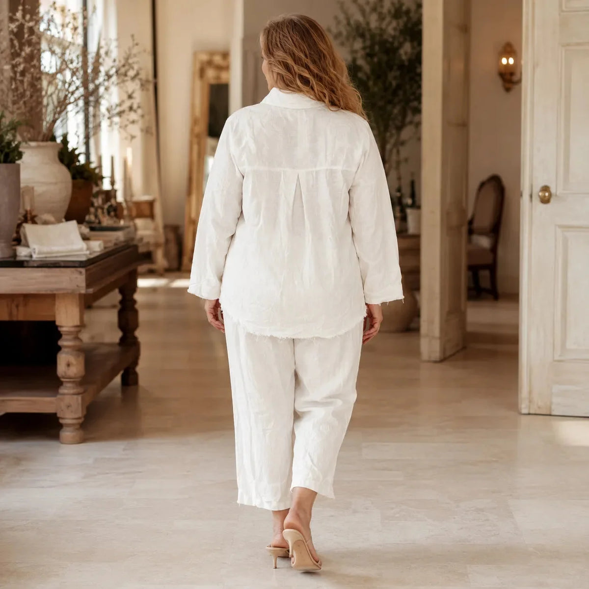 Sequin Pant Set White Shirt Detail — White — view 3