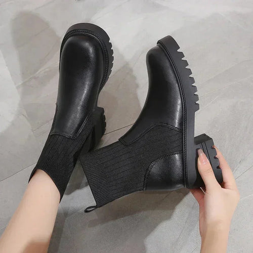 Chelsea Boots Women Black Platform Sole