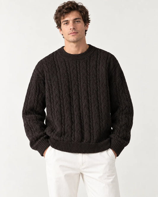 Men's cable-knit crewneck sweater in Black