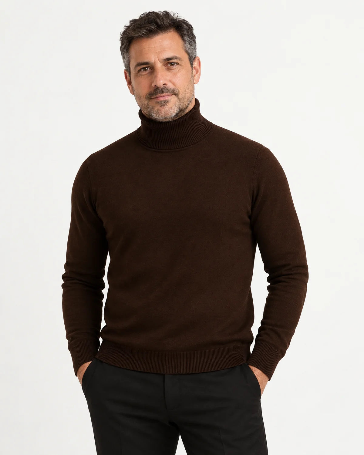 Men's classic turtleneck sweater in Brown