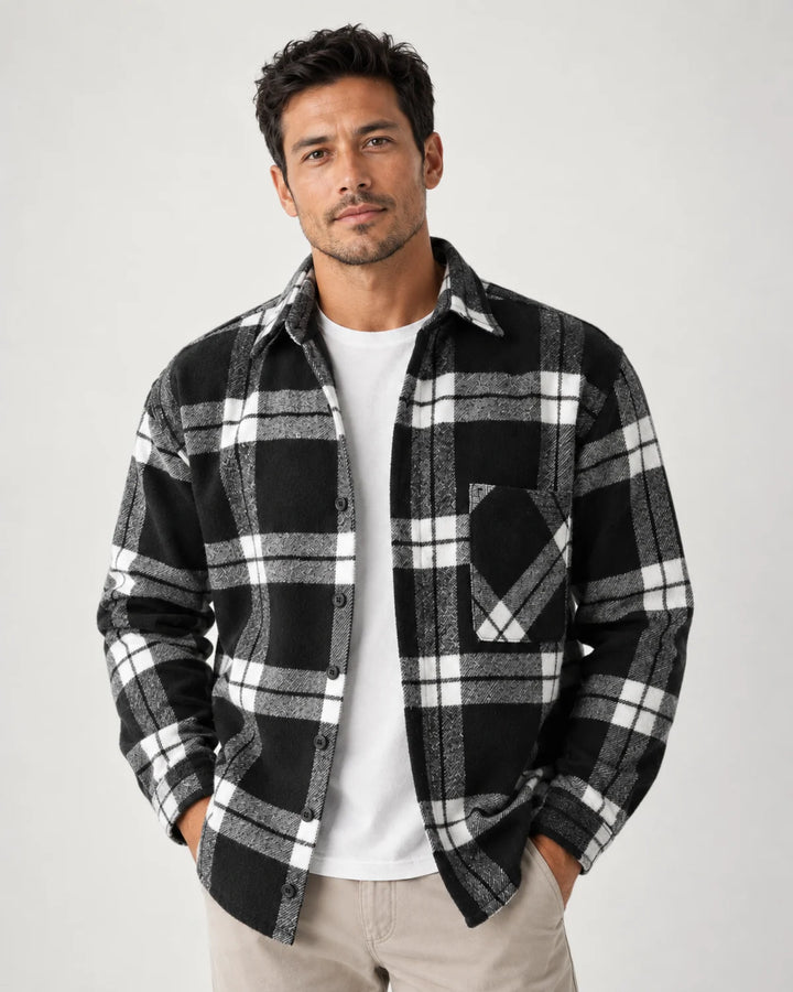 Men's plaid shirt jacket in Black
