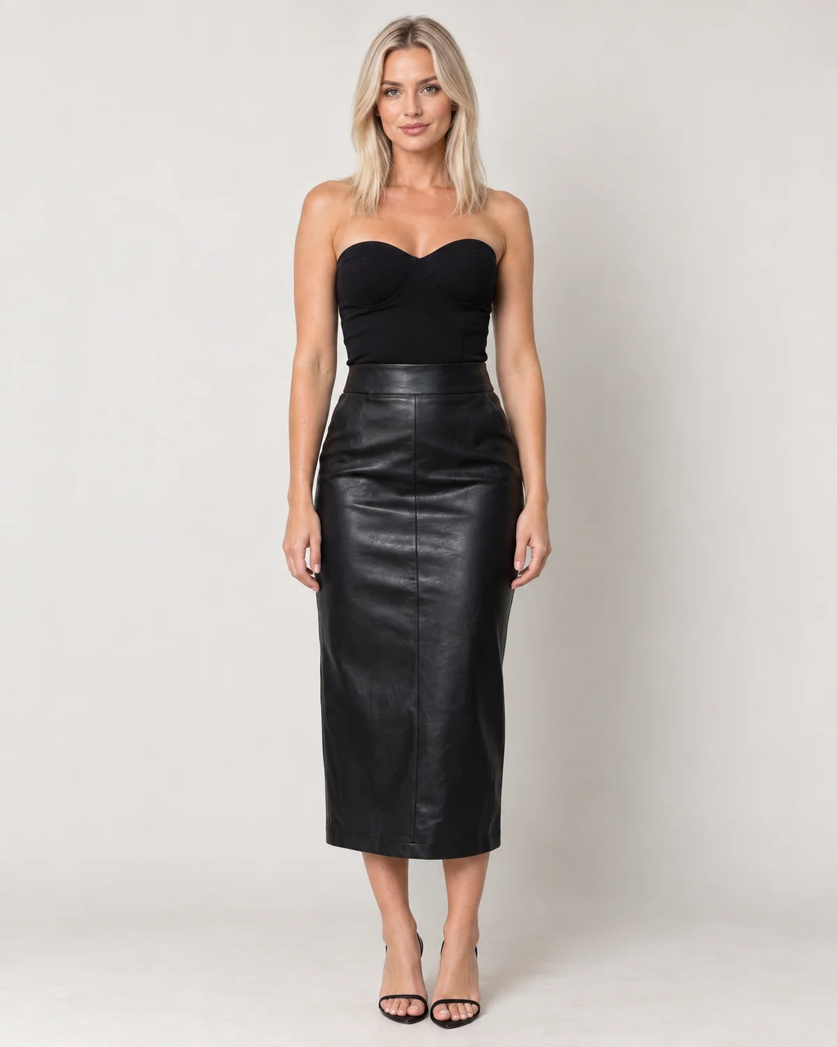 Women's high-waisted midi pencil skirt in Black