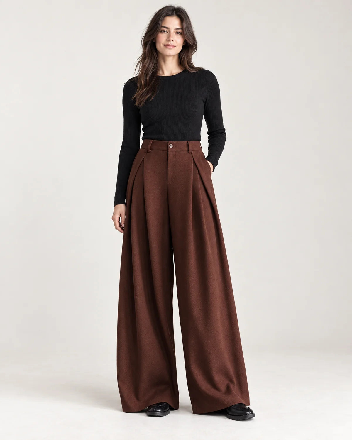 Women's pleated wide-leg pants in Chestnut