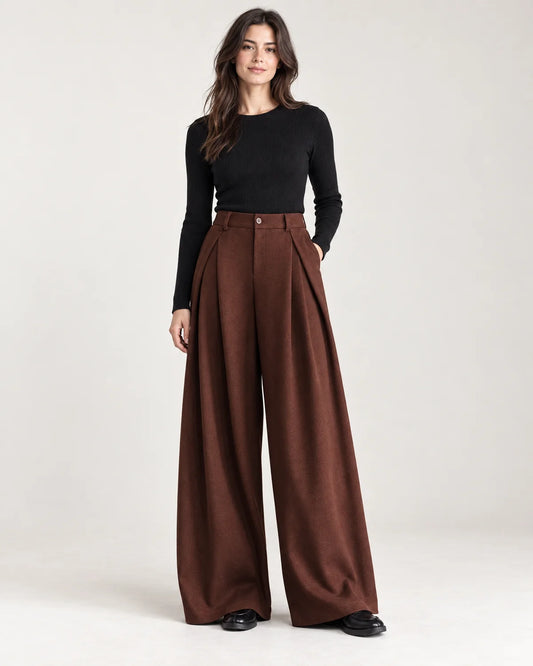 Women's pleated wide-leg pants in Chestnut