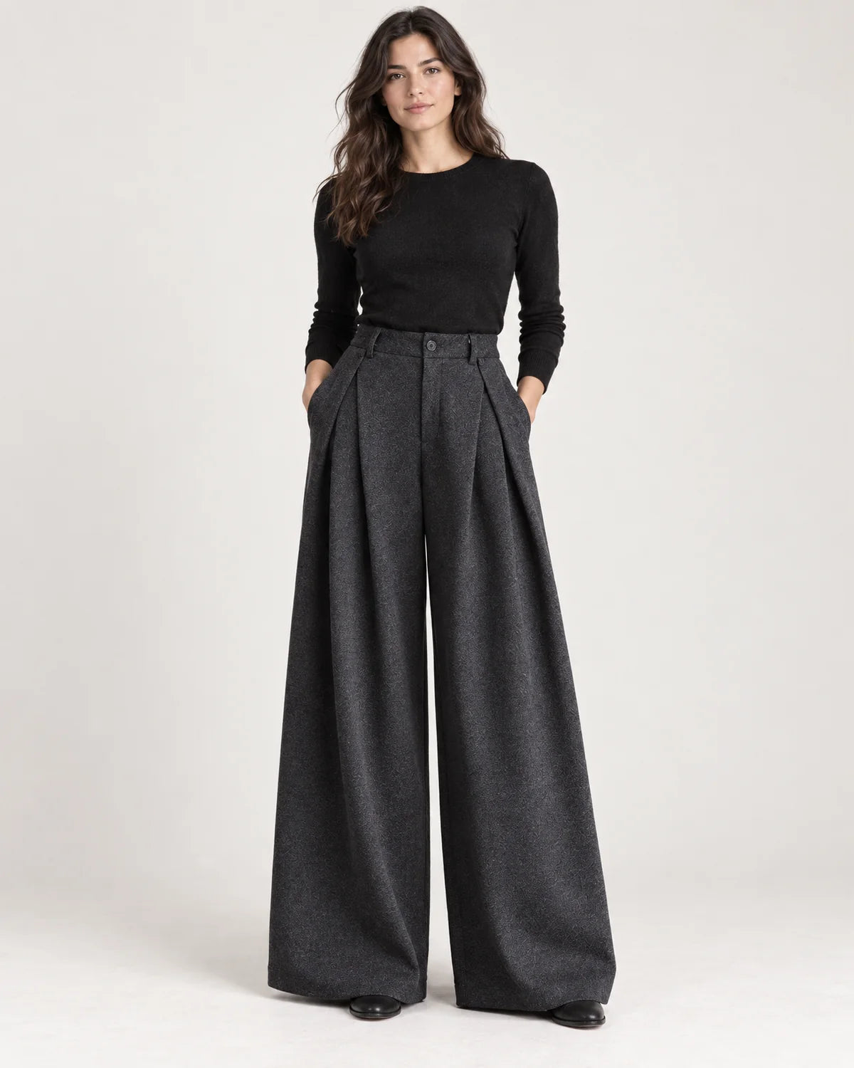 Women's pleated wide-leg pants in Dark Grey