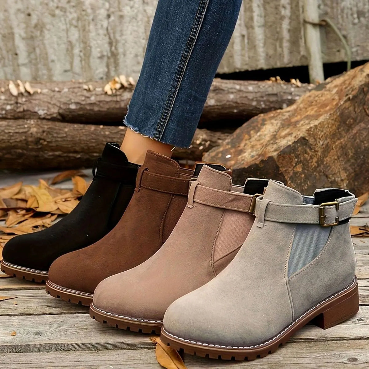 Chelsea-Style Ankle Boots – Black Buckle Strap — colour options