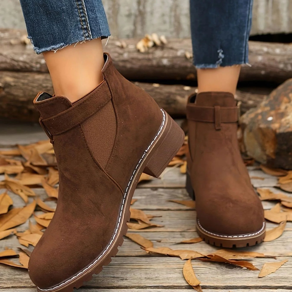 Chelsea-Style Ankle Boots – Black Buckle Strap — Dark Brown