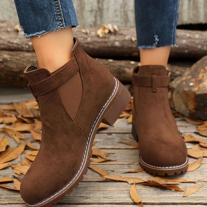 Chelsea-Style Ankle Boots – Black Buckle Strap — Dark Brown