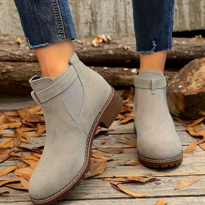 Chelsea-Style Ankle Boots – Black Buckle Strap — Silver Grey