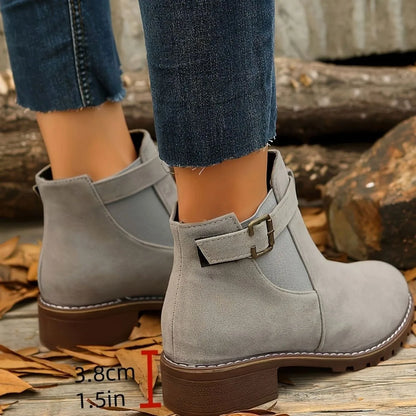 Chelsea-Style Ankle Boots – Black Buckle Strap — Silver Grey