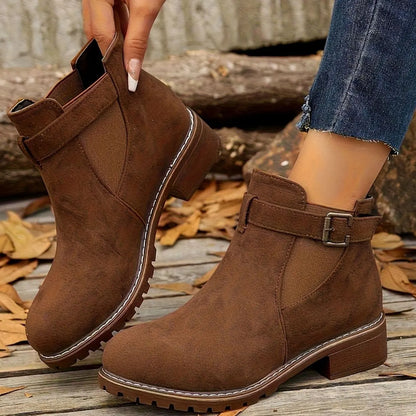 Chelsea-Style Ankle Boots – Black Buckle Strap — Dark Brown
