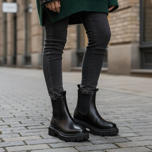 Chelsea Boots – Black Lug Sole Ankle Boots for Women