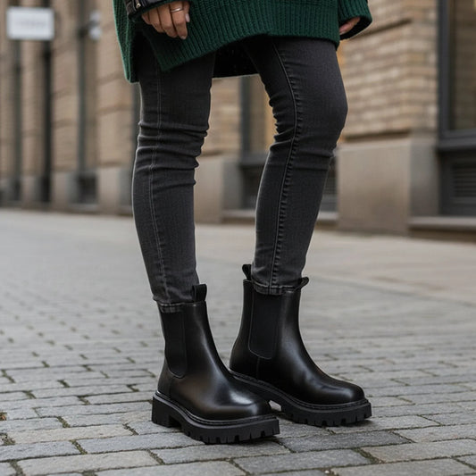 Chelsea Boots – Black Lug Sole Ankle Boots for Women — Black