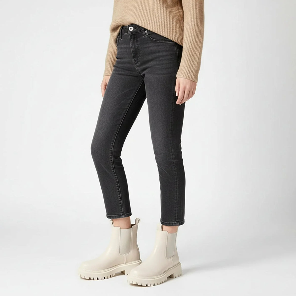 Chelsea Boots – Black Lug Sole Ankle Boots for Women — Beige