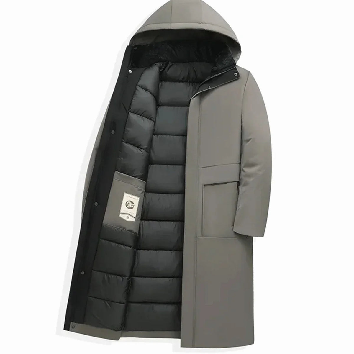 Men's Long Coat – Black Hooded Style with Front Pockets — Gray