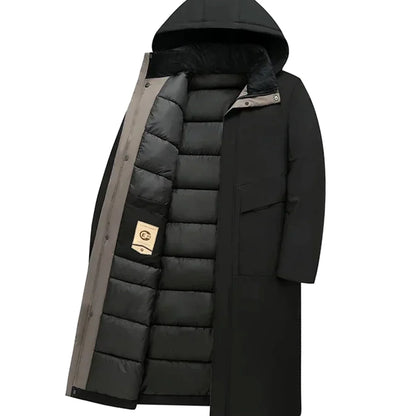 Men's Long Coat – Black Hooded Style with Front Pockets — Black