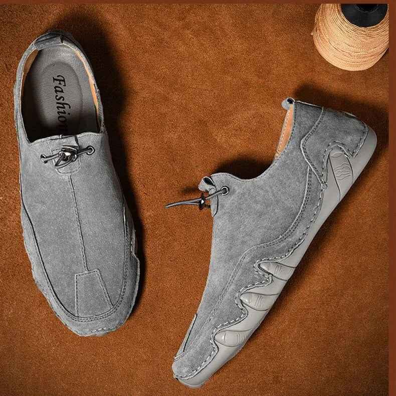 Men's Loafers – Black Side Lacing and Stitched Toe — Grey