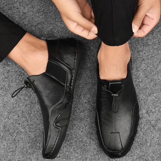 Men's Loafers – Black Side Lacing and Stitched Toe — Black