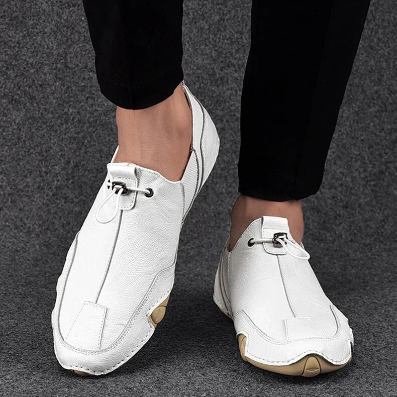 Men's Loafers – Black Side Lacing and Stitched Toe — White