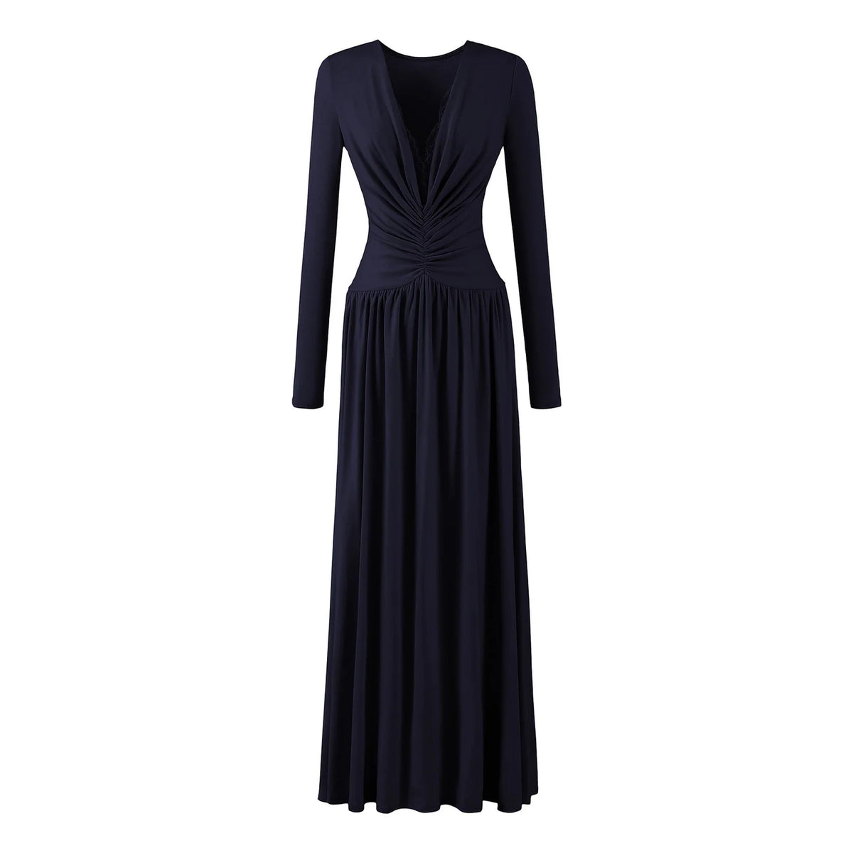 Lace Maxi Dress – Black Long Sleeve Wrap-Style Bodice — Navy
