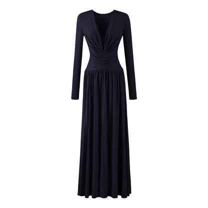 Lace Maxi Dress – Black Long Sleeve Wrap-Style Bodice — Navy
