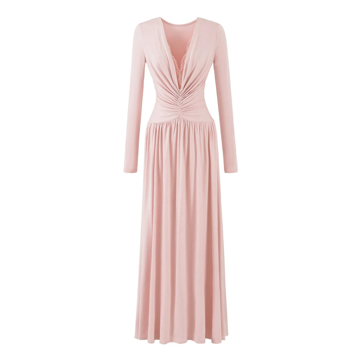 Lace Maxi Dress – Black Long Sleeve Wrap-Style Bodice — Pink