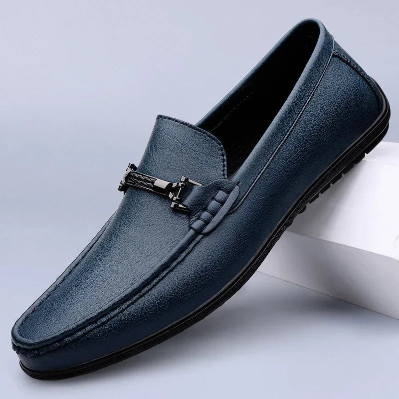 Men's Loafers – Black Slip-On with Metal Detail — Blue