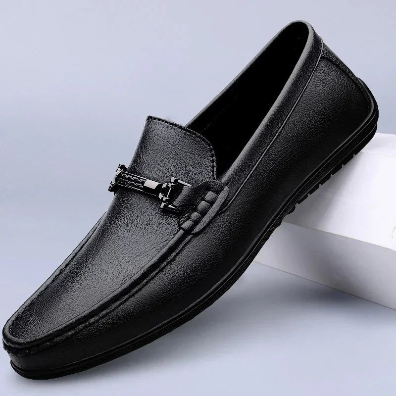 Men's Loafers – Black Slip-On with Metal Detail — Black